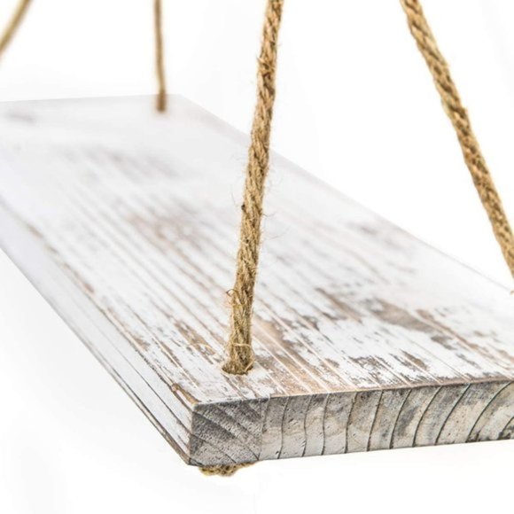 Rustic Rope Wood Hang Floating Shelf 4 Hooks - Picture 2 of 7